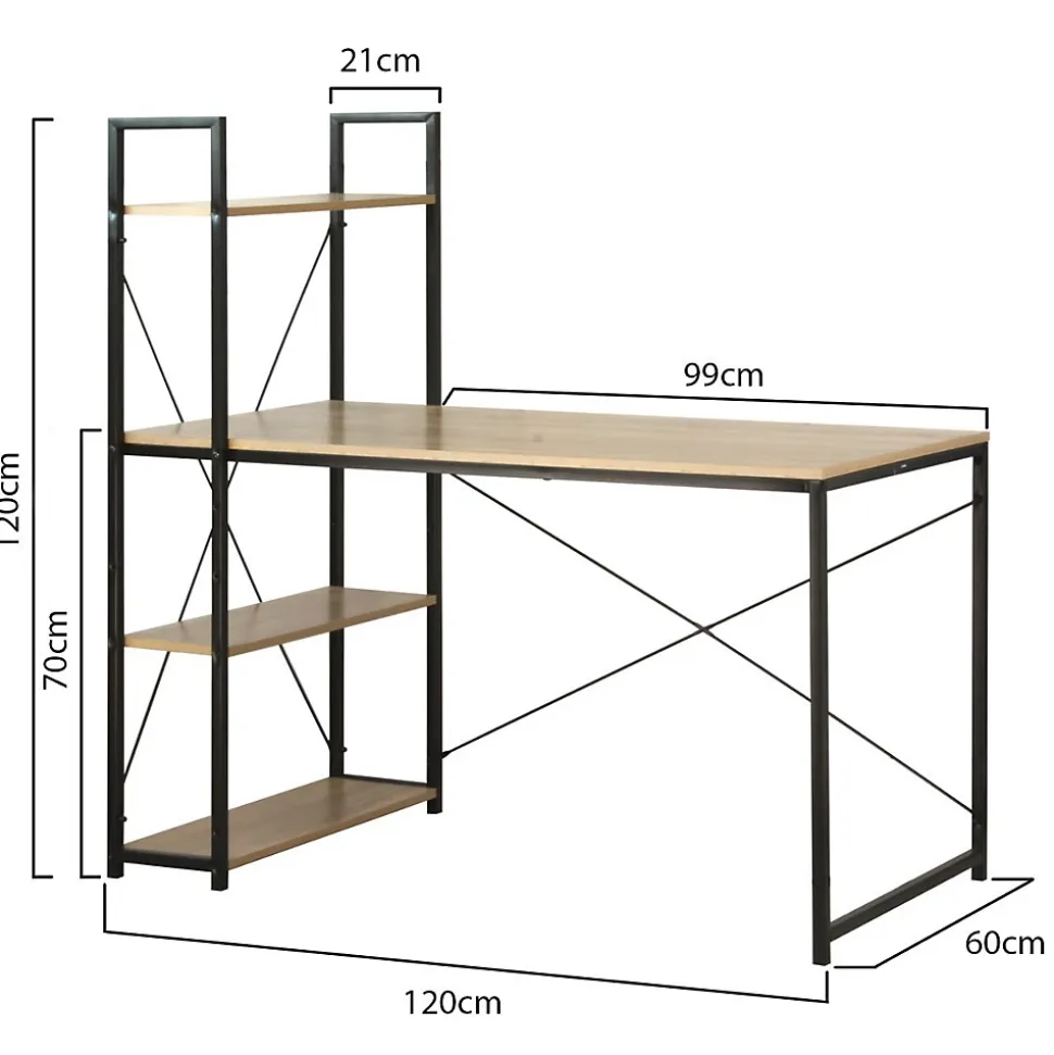 Bureau L120cm avec 4 étagères style industriel