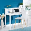 Bureau LENNOX, avec 2 tiroirs et 3 niches, en pin massif lasuré blanc