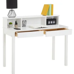 Bureau LENNOX, avec 2 tiroirs et 3 niches, en pin massif lasuré blanc