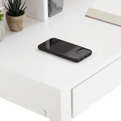 Bureau LENNOX, avec 2 tiroirs et 3 niches, en pin massif lasuré blanc