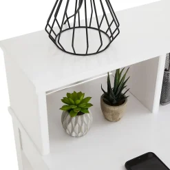Bureau LENNOX, avec 2 tiroirs et 3 niches, en pin massif lasuré blanc
