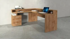 Bureau Leonilda, Bureau d'angle avec plateau, Bureau polyvalent, 180x90h160 cm, Chêne