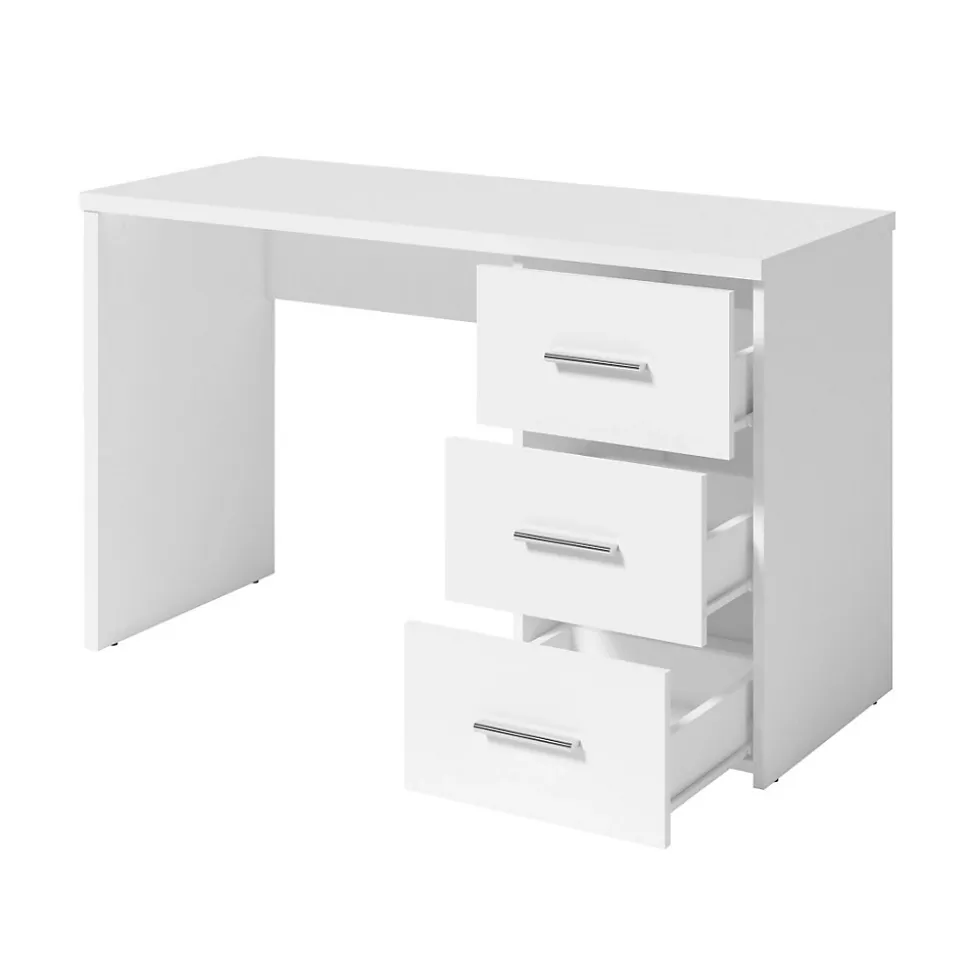 Bureau LUNIS blanc 3 grands tiroirs Design minimaliste et rangement généreux