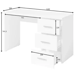 Bureau LUNIS blanc 3 grands tiroirs Design minimaliste et rangement généreux