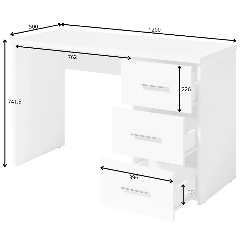 Bureau LUNIS blanc 3 grands tiroirs Design minimaliste et rangement généreux