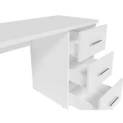 Bureau LUNIS blanc 3 grands tiroirs Design minimaliste et rangement généreux