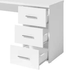 Bureau LUNIS blanc 3 grands tiroirs Design minimaliste et rangement généreux