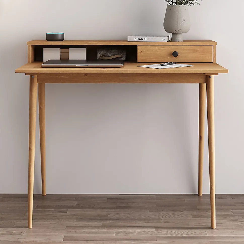 Bureau MALINA en pin massif avec 1 tiroir lasuré brun