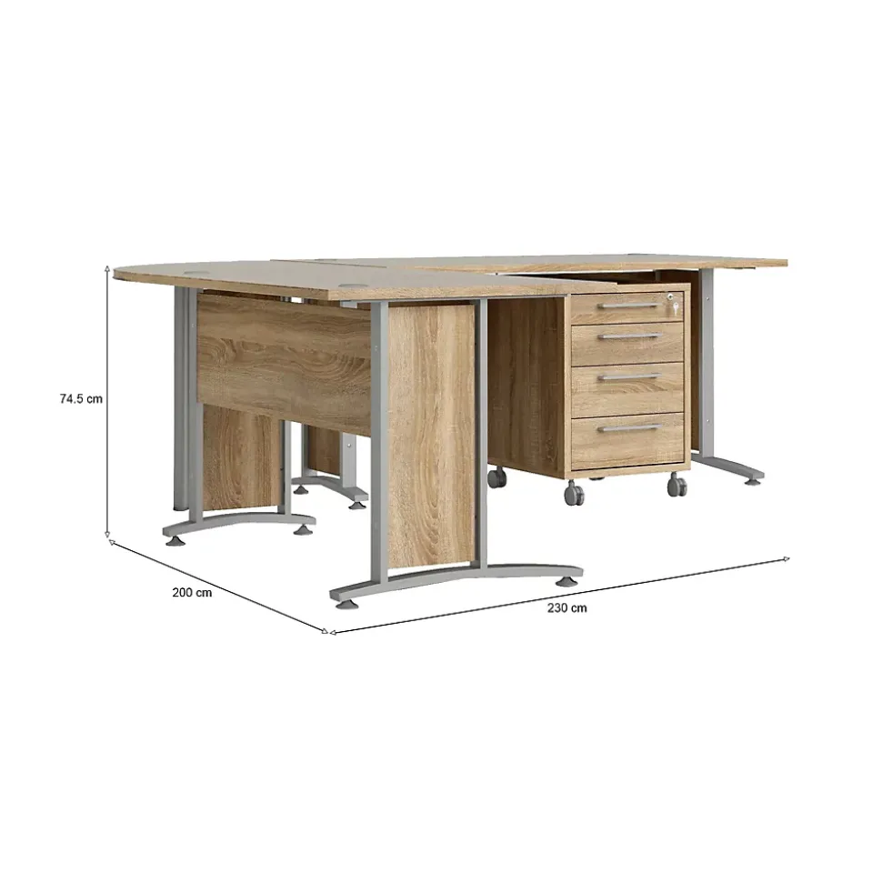 Bureau Megh, Pupitre polyvalent, Table de bureau pour PC, Plan de travail, 230x200 h75 cm, Gris et Chêne