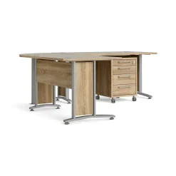 Bureau Megh, Pupitre polyvalent, Table de bureau pour PC, Plan de travail, 230x200 h75 cm, Gris et Chêne