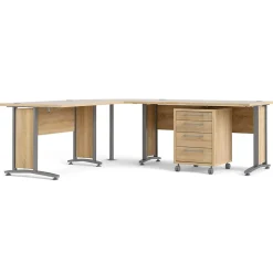 Bureau Megh, Pupitre polyvalent, Table de bureau pour PC, Plan de travail, 230x200 h75 cm, Gris et Chêne