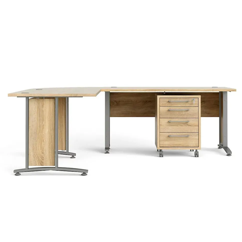 Bureau Megh, Pupitre polyvalent, Table de bureau pour PC, Plan de travail, 230x200 h75 cm, Gris et Chêne