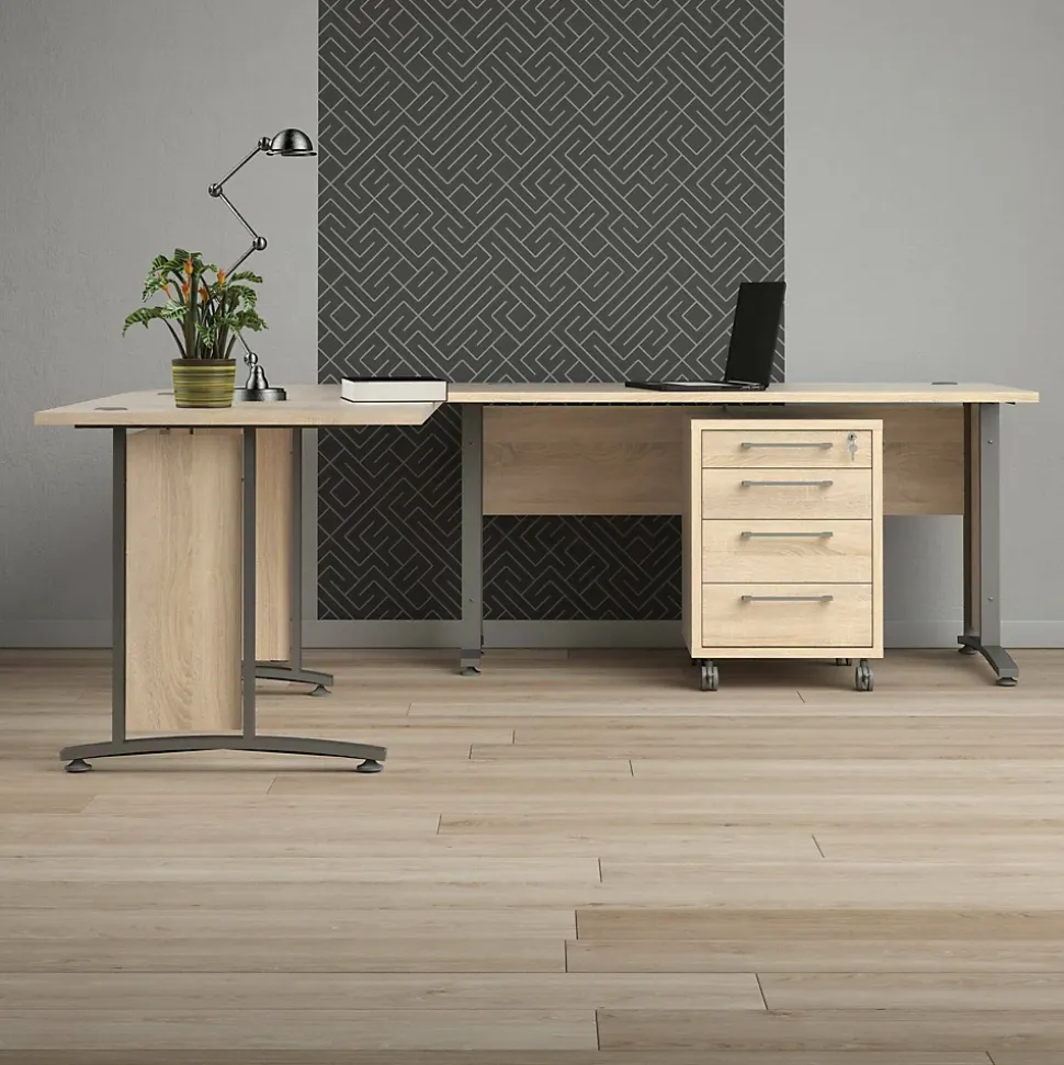 Bureau Megh, Pupitre polyvalent, Table de bureau pour PC, Plan de travail, 230x200 h75 cm, Gris et Chêne