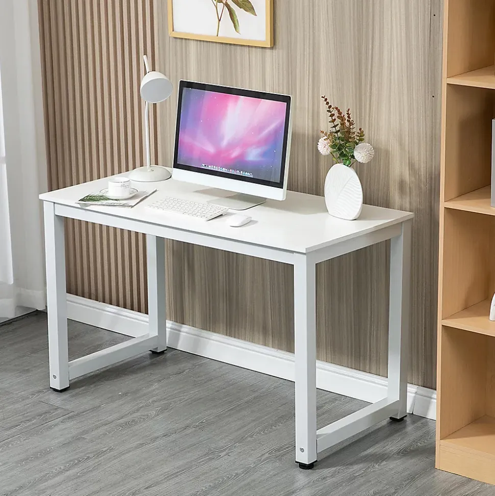 Bureau Moderne - Pieds Métal, Plateau Blanc