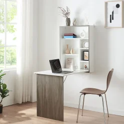 Bureau mural pliant Greve 72 x 77 x 59 cm blanc effet bois en.casa