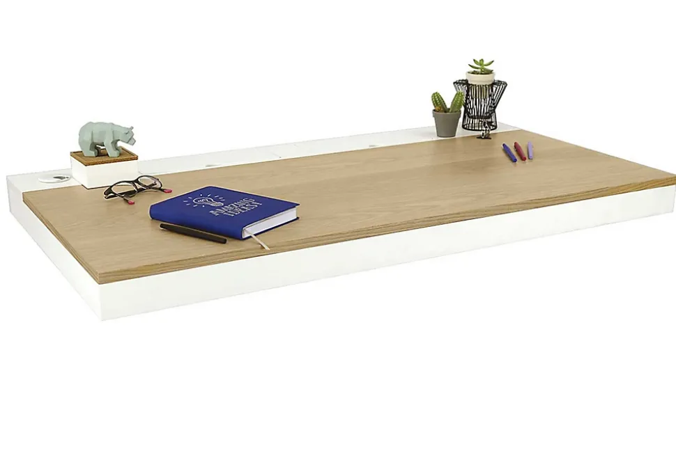 Bureau mural scandinave en métal blanc et bois l. 65 cm Homesight Hang