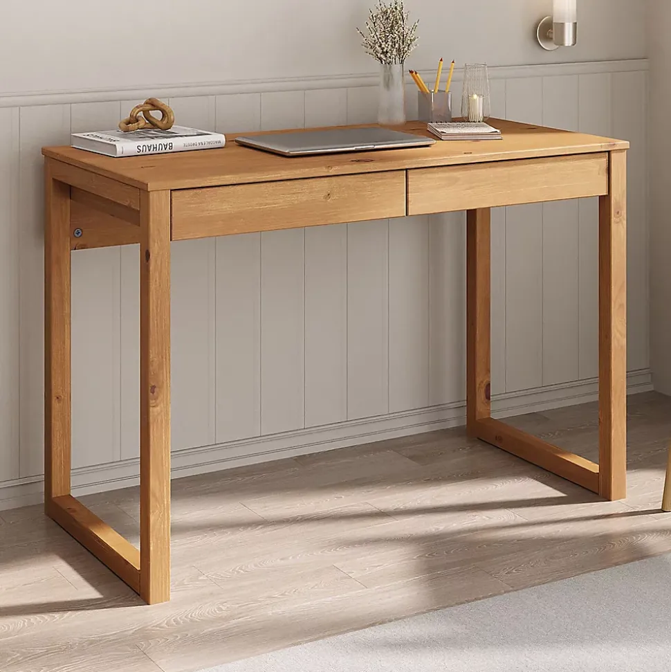 Bureau NOAH 2 tiroirs, en pin massif - Coloris naturel