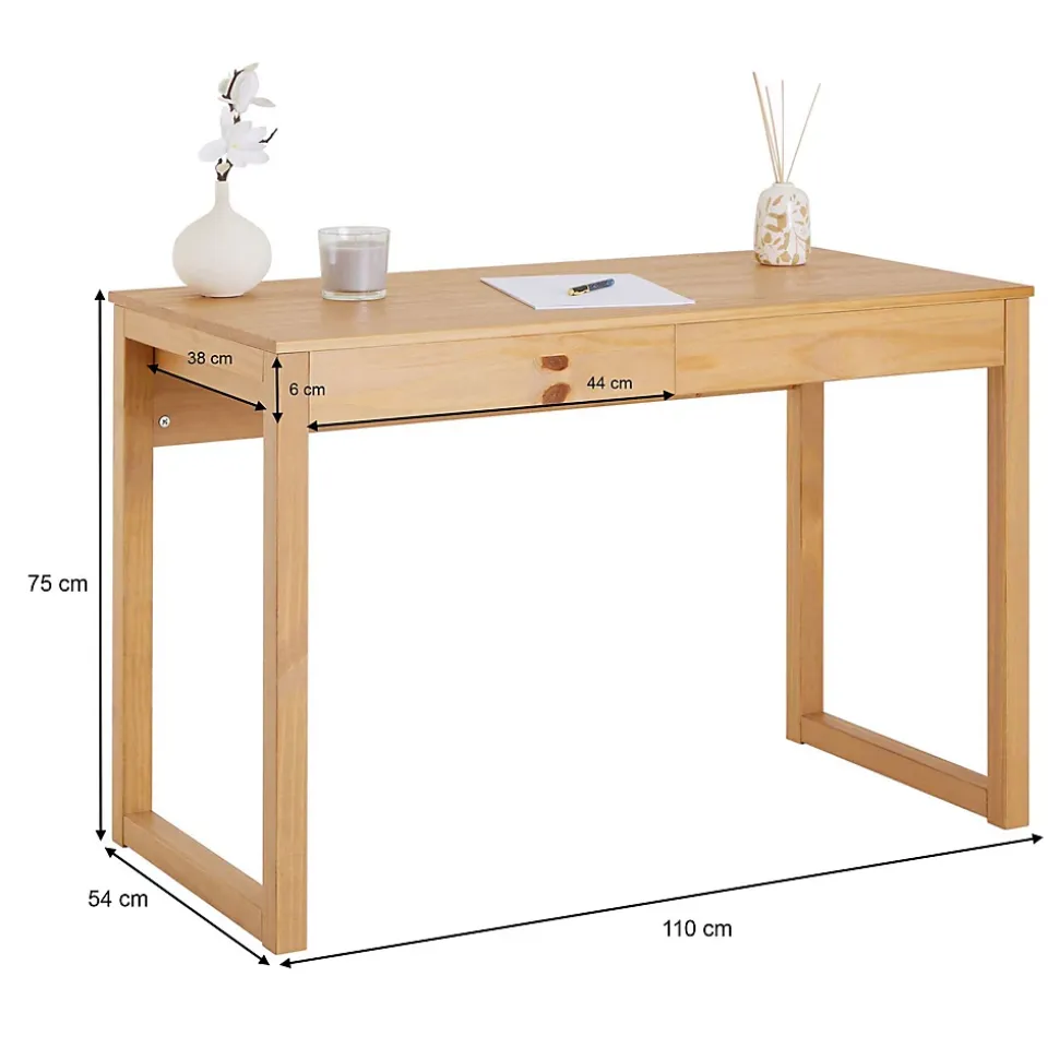 Bureau NOAH 2 tiroirs, en pin massif - Coloris naturel