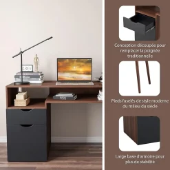 Bureau ordinateur pour Bureau à Domicile Bureau ordinateur Polyvalent avec tiroirs et Placard Aspect Attrayant