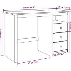 Bureau Panama 112x45x75 cm bois massif de pin vidaXL