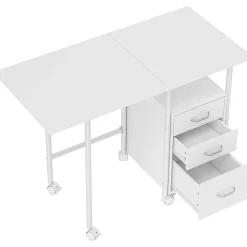 Bureau pliable sur roulettes avec rangement 3 tiroirs dim. totales 105x51x75,5cm métal effet bois blanc