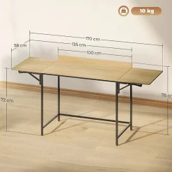 Bureau Pliant - Bureau à deux Niveaux pour Ordinateur avec Structure Métal, design Industriel, Chêne, 170x58x78 cm