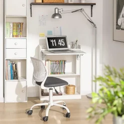 Bureau Pliant Bureau Multifonctionnel avec Etagères de Rangement, FWT92-W, SoBuy