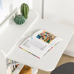 Bureau Pliant Bureau Multifonctionnel avec Etagères de Rangement, FWT92-W, SoBuy