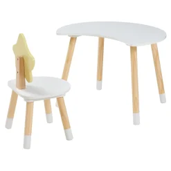 Bureau pour enfant avec chaise Lallega blanc jaune naturel en.casa