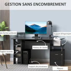 Bureau pour ordinateur table meuble pc informatique en MDF noir