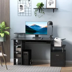 Bureau pour ordinateur table meuble pc informatique en MDF noir