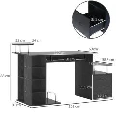 Bureau pour ordinateur table meuble pc informatique en MDF noir
