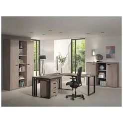 Bureau professionnel 160cm coloris chene brut et noir collection YUKON