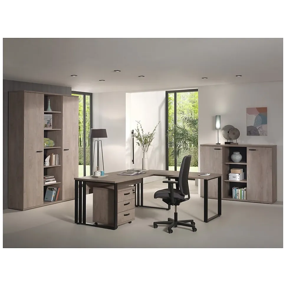 Bureau professionnel 160cm coloris chene brut et noir collection YUKON