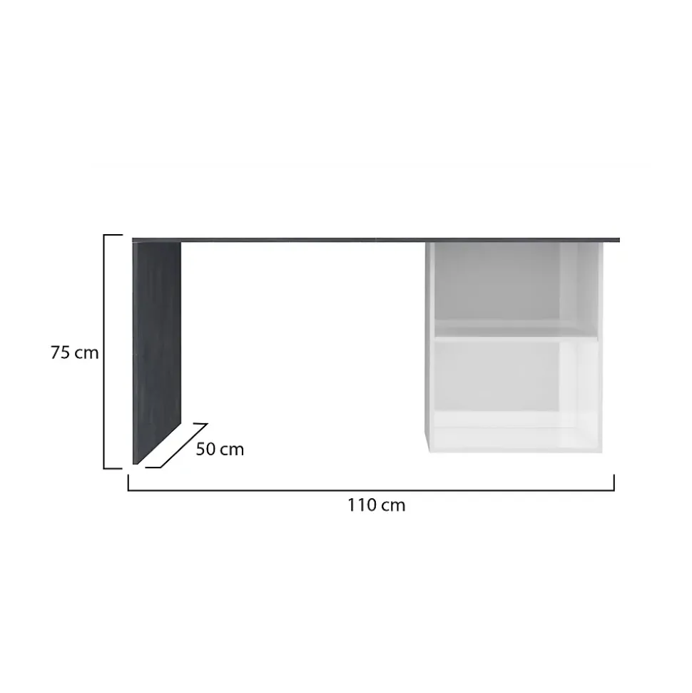 Bureau Raimondo, Bureau PC Linéaire, Table de bureau polyvalente, Bureau peu encombrant, 110x50h75 cm, Blanc brillant et ardoise