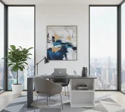 Bureau Raimondo, Bureau PC Linéaire, Table de bureau polyvalente, Bureau peu encombrant, 110x50h75 cm, Blanc brillant et ardoise