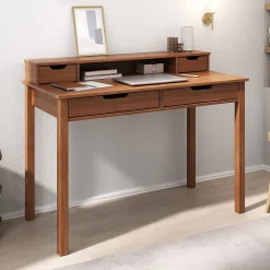 Bureau RAUL L 114 cm 4 tiroirs en bois massif - Coloris châtaignier