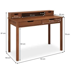 Bureau RAUL L 114 cm 4 tiroirs en bois massif - Coloris châtaignier