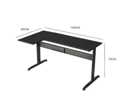 Bureau Rute, Bureau d'angle, Bureau polyvalent, Bureau fixe peu encombrant, 80x140h75 cm, Noir