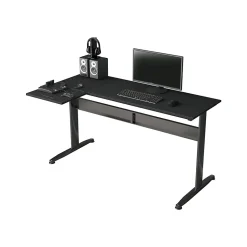 Bureau Rute, Bureau d'angle, Bureau polyvalent, Bureau fixe peu encombrant, 80x140h75 cm, Noir