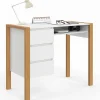 Bureau scandinave HUGO avec 3 tiroirs et niche blanc et bois
