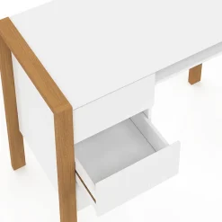 Bureau scandinave HUGO avec 3 tiroirs et niche blanc et bois