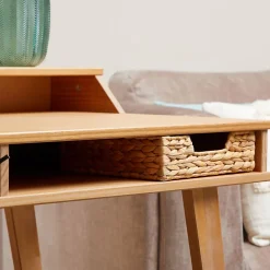 Bureau secrétaire LUNA avec niches 110 x 84 x 54 cm, En bois de pin massif, Rangement élégant et compact, Petit bureau, Brun