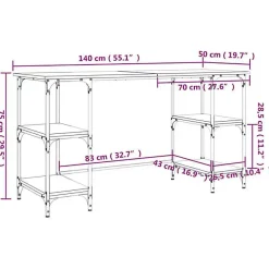 Bureau sonoma gris 140x50x75 cm métal et bois d'ingénierie vidaXL