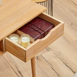 Bureau STEFANO en pin massif avec 2 tiroirs et 1 niche lasuré brun