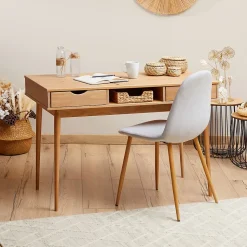 Bureau STEFANO en pin massif avec 2 tiroirs et 1 niche lasuré brun