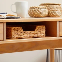 Bureau STEFANO en pin massif avec 2 tiroirs et 1 niche lasuré brun