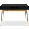 Bureau STEFANO en pin massif avec 2 tiroirs et 1 niche - Coloris noir et chêne