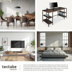 Bureau Style industriel 2 étagères latérales avec 2 compartiments de stockage