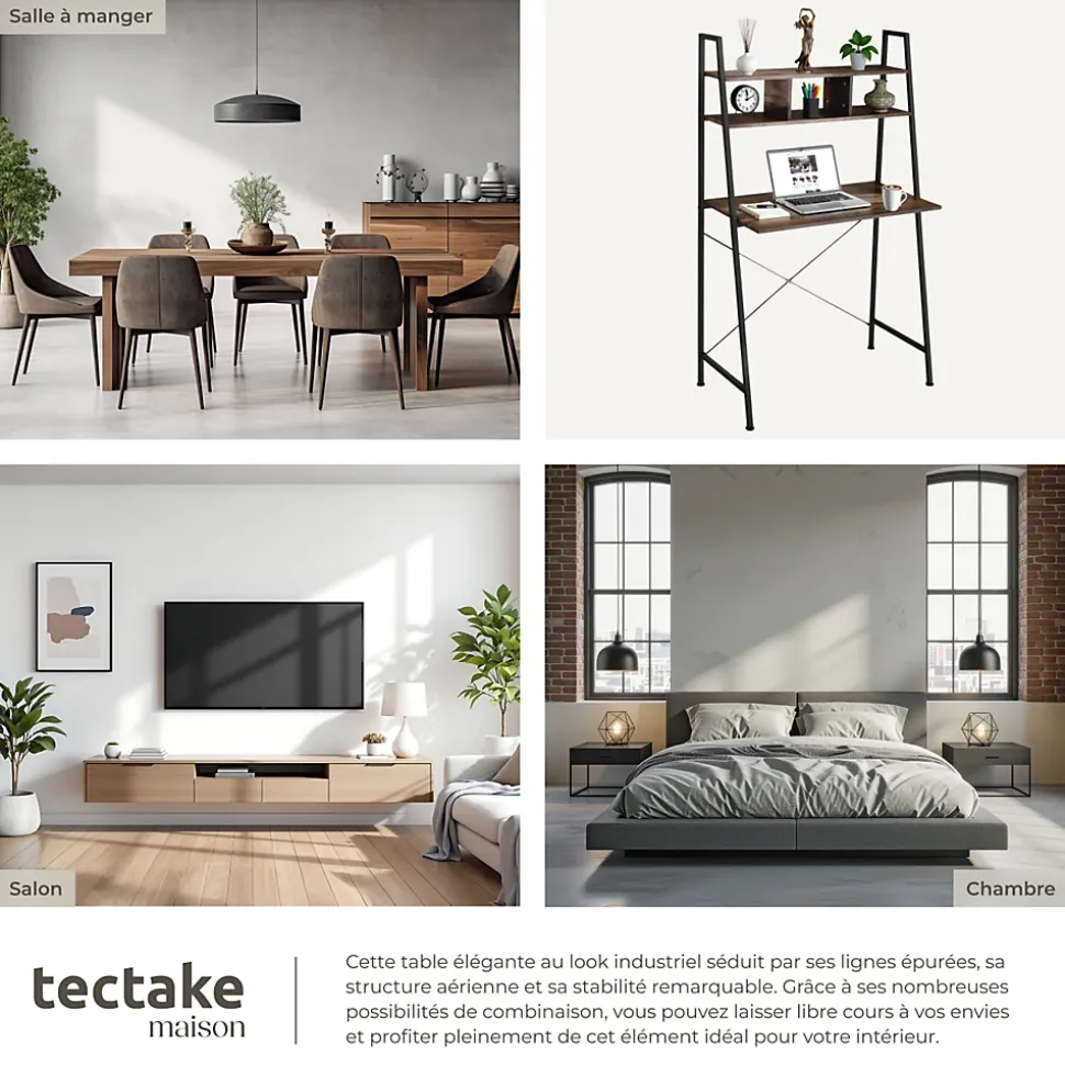 Bureau Style industriel 3 Compartiments de rangement